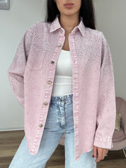 Camicione Denim Strass Pink