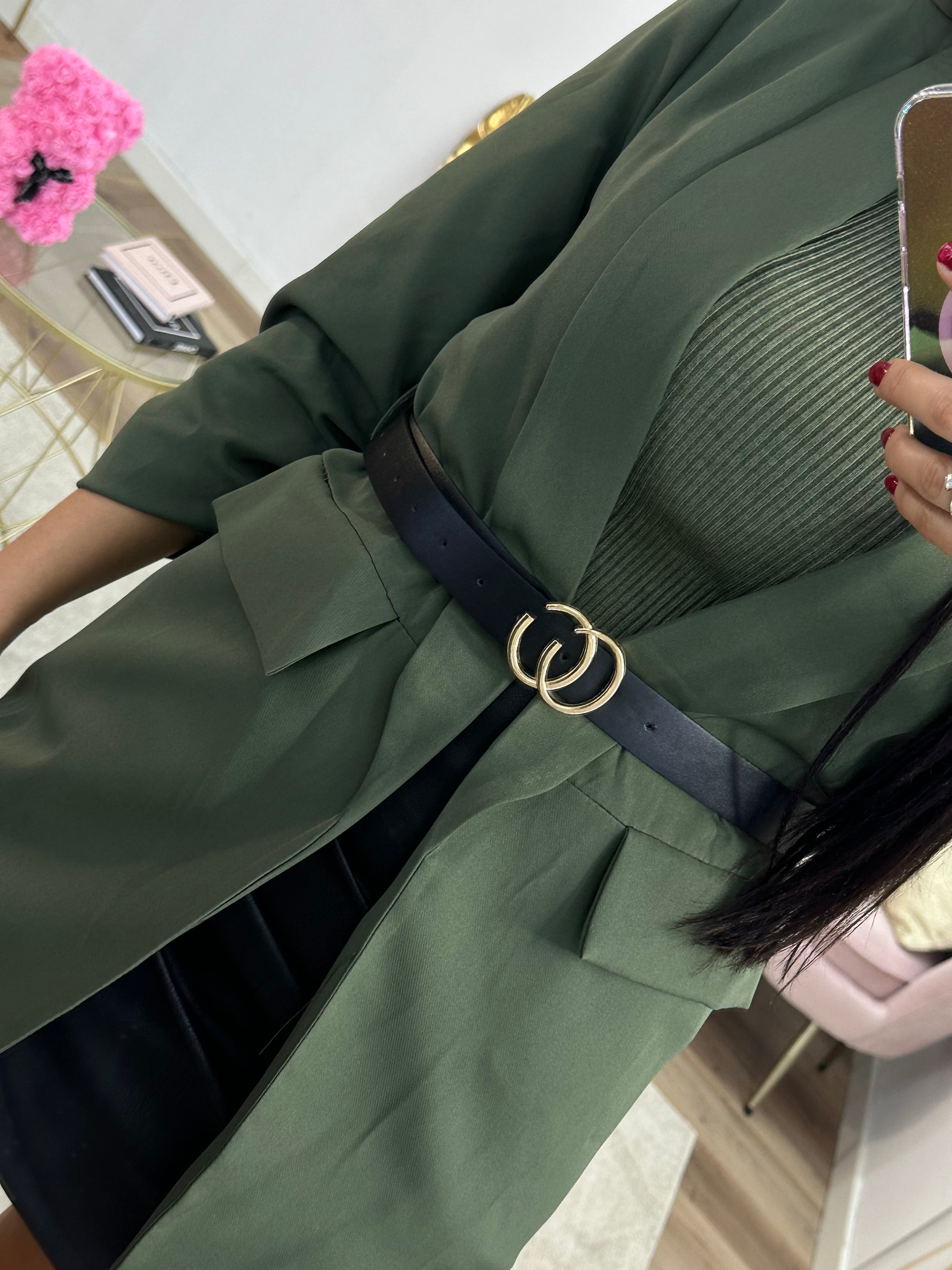 Blazer lungo verde con cintura