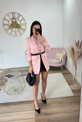 Blazer Lungo Rosa con cintura