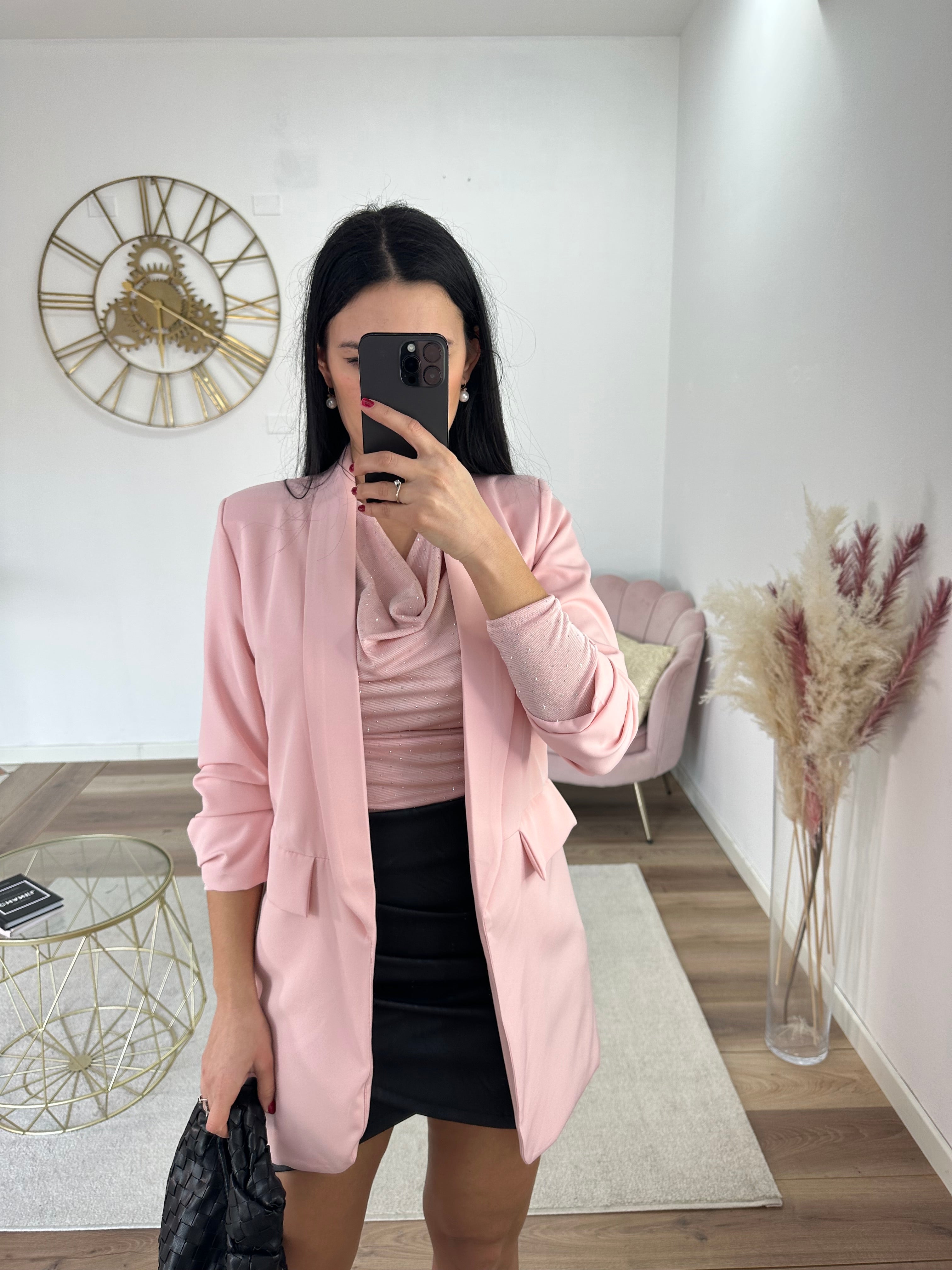 Blazer Lungo Rosa con cintura