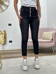 Jeans Mom Fit Bottoni Gioiello