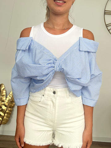 Camicia Crop con strass Azzurra