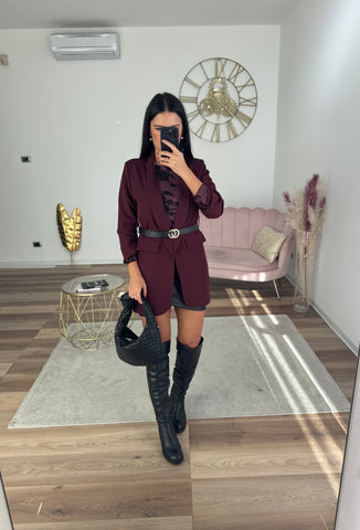 Blazer Lungo Con Cintura Bordeaux