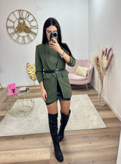 Blazer lungo verde con cintura