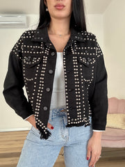 Giacca in Denim con Borchie Nero