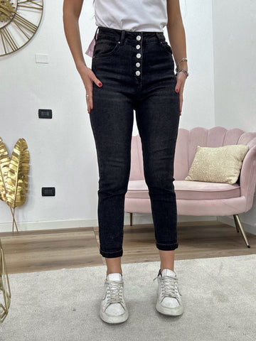 Jeans Mom Fit Bottoni Gioiello