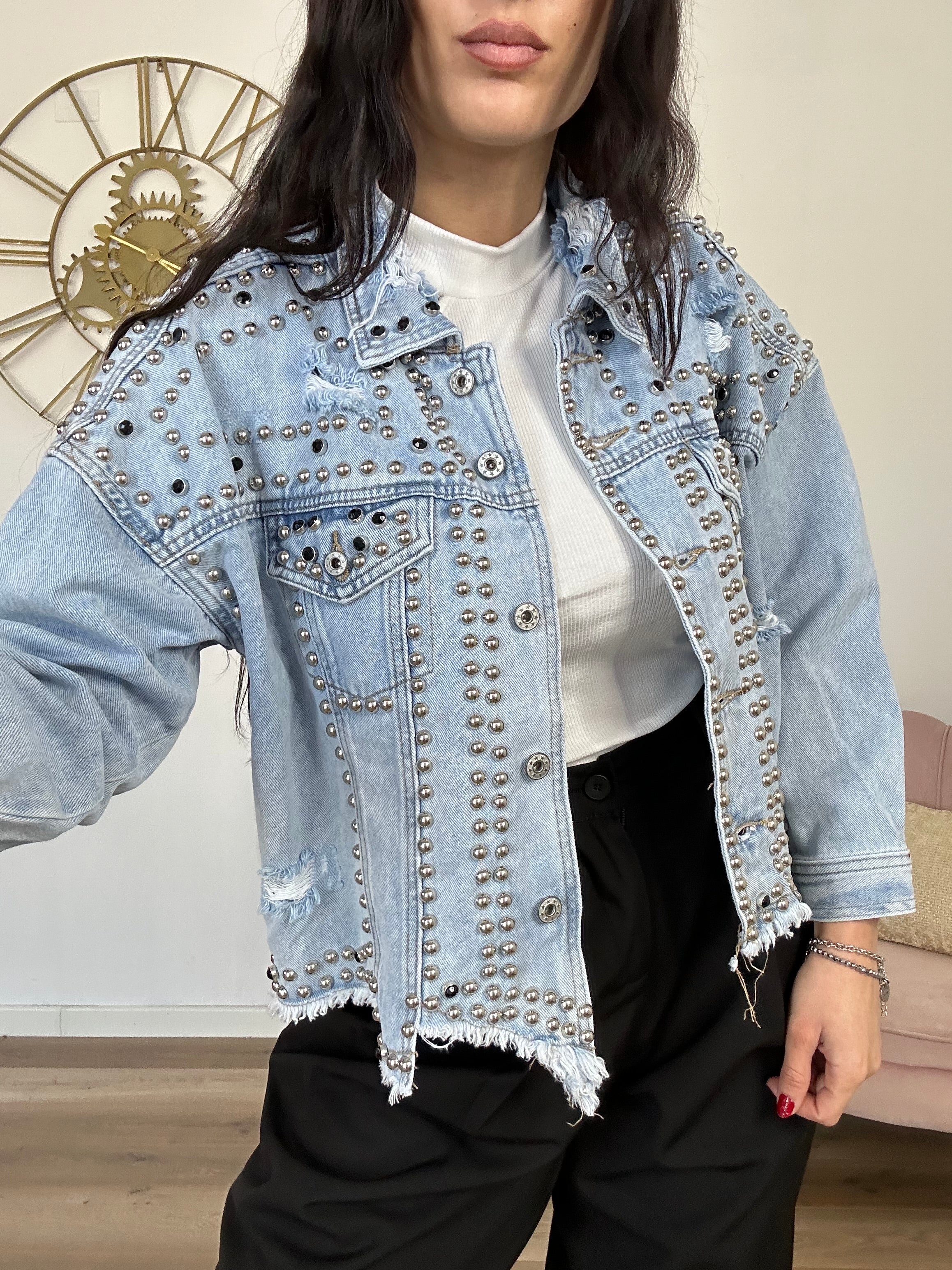 Giacca in Denim con Borchie