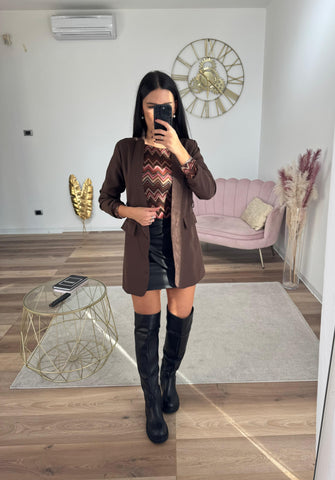 Blazer Lungo Con Cintura Cacao