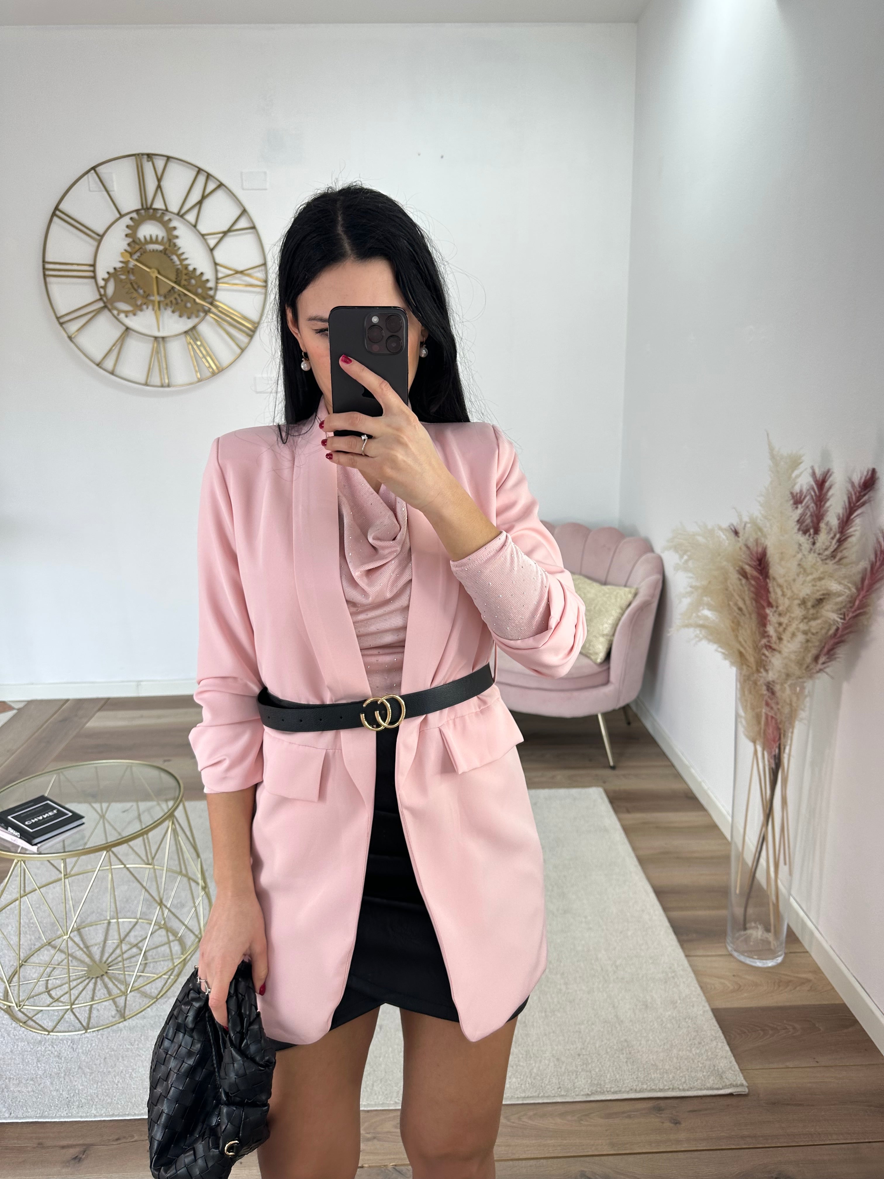Blazer Lungo Rosa con cintura