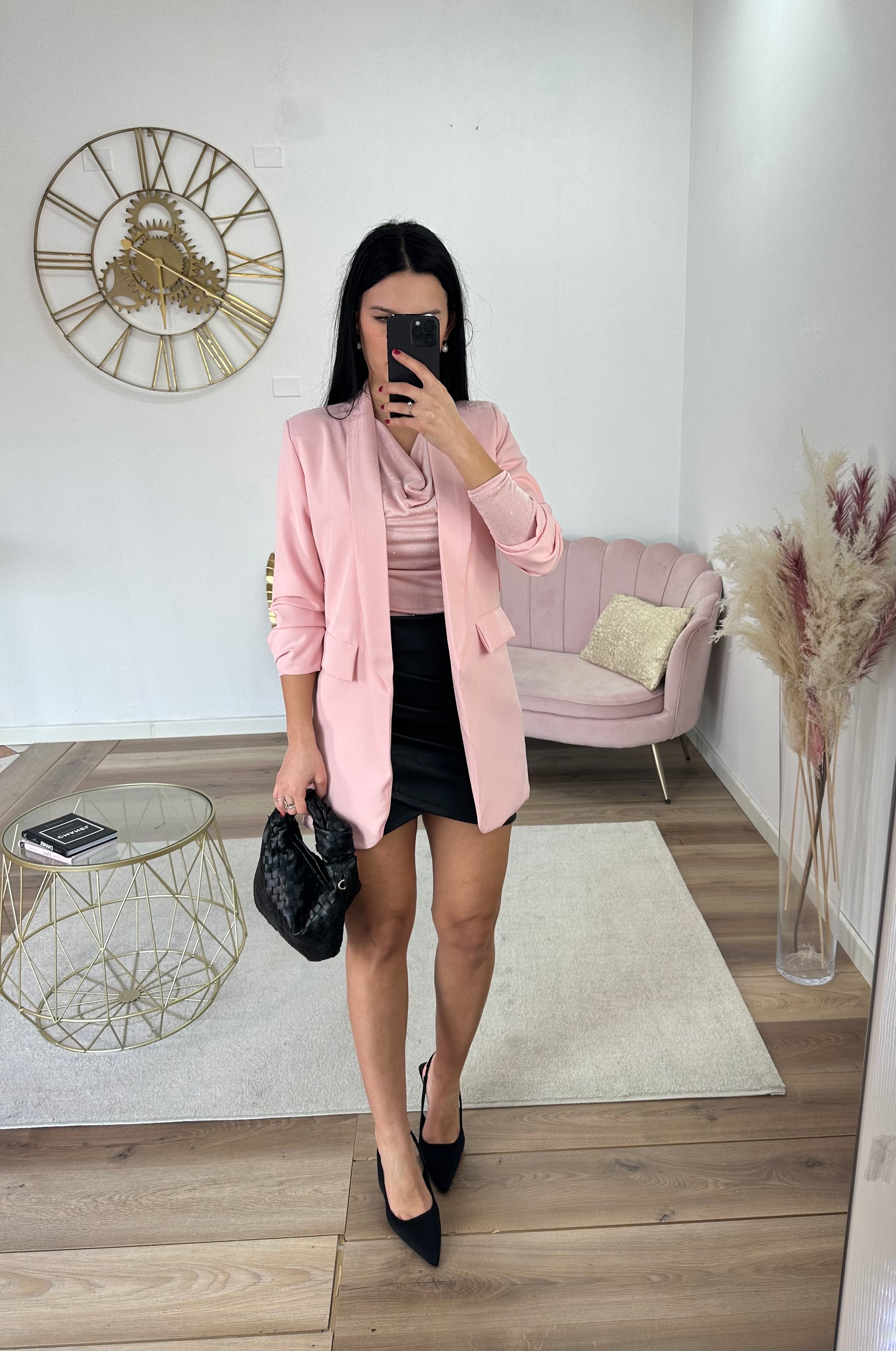 Blazer Lungo Rosa con cintura