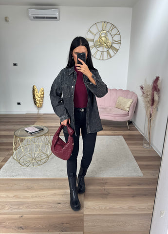 Camicione Denim Strass Black