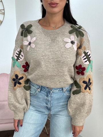 Pull Flora Beige