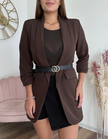 Blazer Lungo Con Cintura Cacao