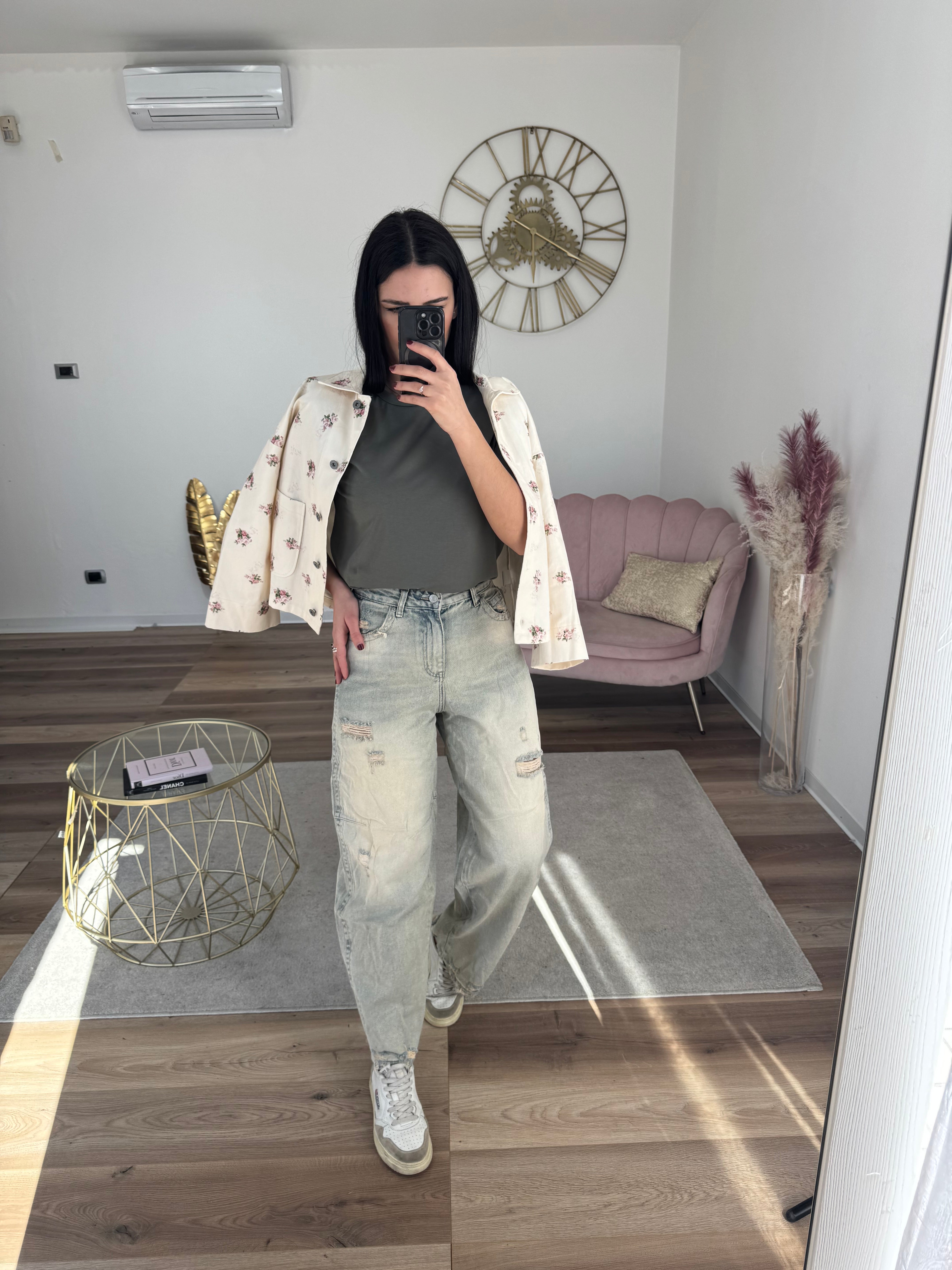 Jeans Ballon con Strappi Vintage