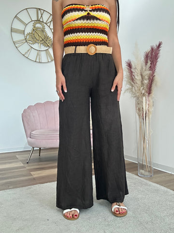 Pantalone Lino Cacao con Cintura