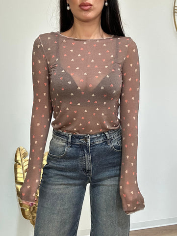 Maglia Cashmere Cuoricini Taupe