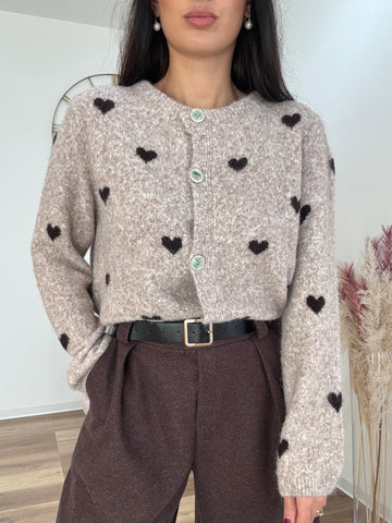 Cardigan Con cuoricini Taupe
