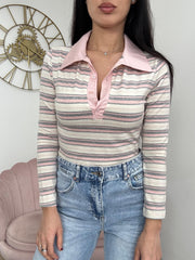 Body/polo a righe Rosa