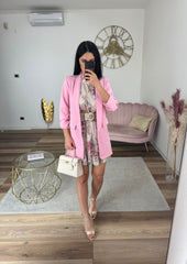 Blazer Lungo Con Cintura Rosa New