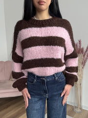 Pull Righe Cioccolato e Rosa