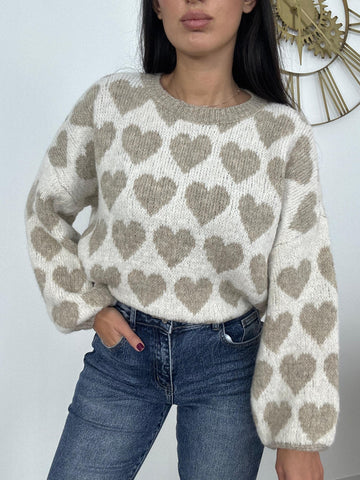 Pull Cuoricini Beige