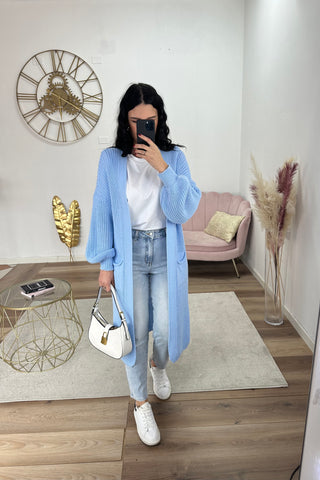 Cardigan Lungo Azzurro