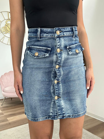 Gonna Denim Bottoni Gold
