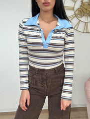 Body/ Polo a righe azzurro